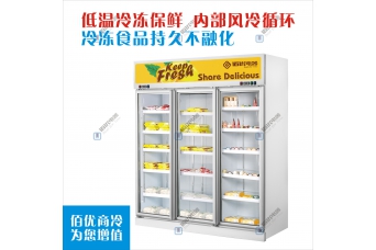 三门冷冻展示柜，商用食品展示柜冰柜定制，超市冷柜订制